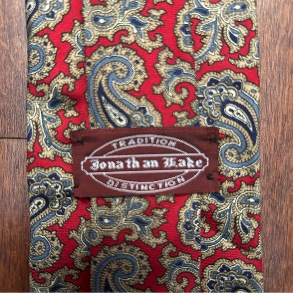 Jonathan Lake 100% Silk Classic Paisley Men's Tie in Red and Blue, NWOT - Picture 5 of 8